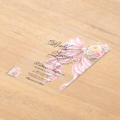 Invitations En Acrylique Elegant Bow Pink Floral Bridal Shower (Poser)