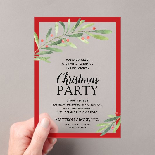 Invitations En Acrylique Elegant Branch and Berries Christmas Party (In situ (ordinateur de poche))