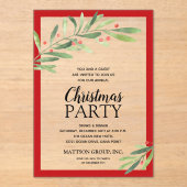 Invitations En Acrylique Elegant Branch and Berries Christmas Party (Recto)