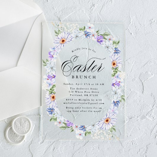 Invitations En Acrylique Élégant brunch de Pâques violet et bleu