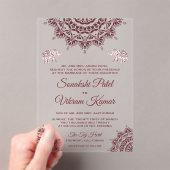 Invitations En Acrylique Elegant Burgundy Henna Indian Wedding (In situ (ordinateur de poche))