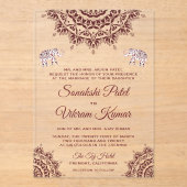 Invitations En Acrylique Elegant Burgundy Henna Indian Wedding (Recto)