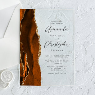 Invitations En Acrylique Élégant Burnt Orange Gold Agate Mariage de script