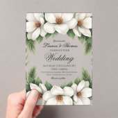 Invitations En Acrylique Elégant cadre de pin Mariage Magnolia blanc (In situ (ordinateur de poche))