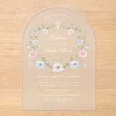 Invitations En Acrylique Élégant cadre floral Baptême (Recto)