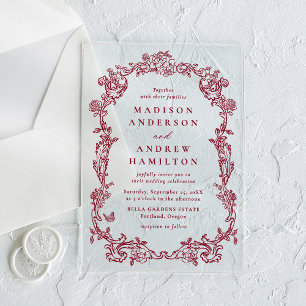 Invitations En Acrylique Élégant Cadre Floral de Mariage Victorien en Bourg