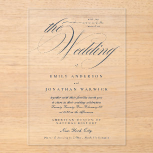 Invitations En Acrylique Élégant Calligraphie Bleu Marine Le Mariage