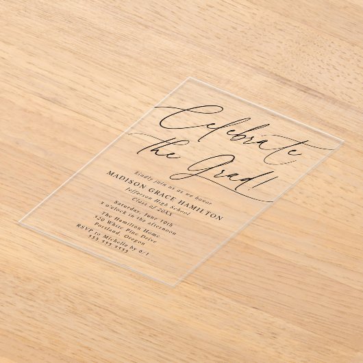 Invitations En Acrylique Elégant Célébrer la Grad Black Script Grad (Poser)
