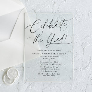 Invitations En Acrylique Élégant Célébrer le diplômé écriture noire Graduat