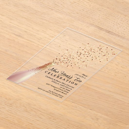 Invitations En Acrylique Elegant Champagne New Year's Eve (Poser)