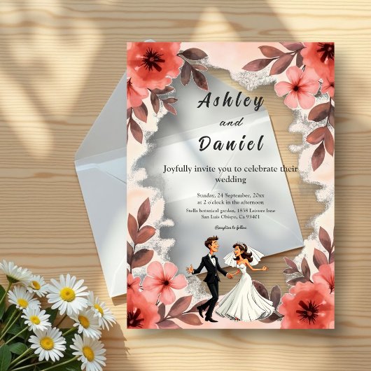 Invitations En Acrylique Elégant Chic Aquarelle Floral Bride Mariage de cha