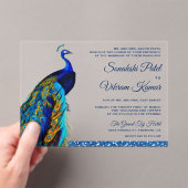 Invitations En Acrylique Elegant Chic Blue Glitter Peacock Indian Wedding (In situ (ordinateur de poche))