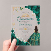 Invitations En Acrylique Elegant Chic Emerald Green Roses Gold Quinceanera  (In situ (ordinateur de poche))