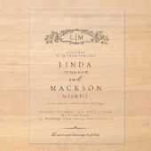 Invitations En Acrylique Élégant & Chic mariage monogramme de crête botaniq (Recto)