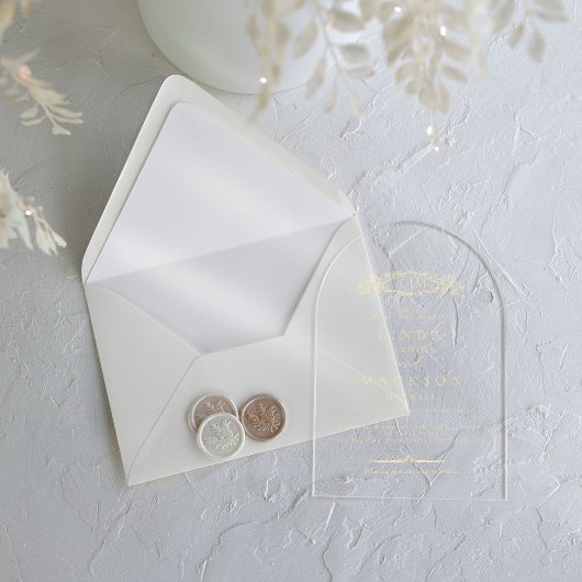 Invitations En Acrylique Élégant & Chic mariage monogramme de crête botaniq