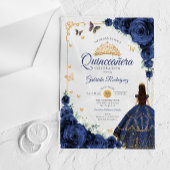 Invitations En Acrylique Elegant Chic Navy Roses Gold Quinceanera