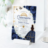 Invitations En Acrylique Elegant Chic Navy Roses Gold Quinceanera