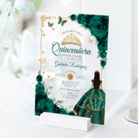 Élégant Chic Roses Vert Émeraude Quinceanera Or