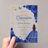Invitations En Acrylique Elegant Chic Royal Blue Roses Gold Quinceanera (In situ (ordinateur de poche))