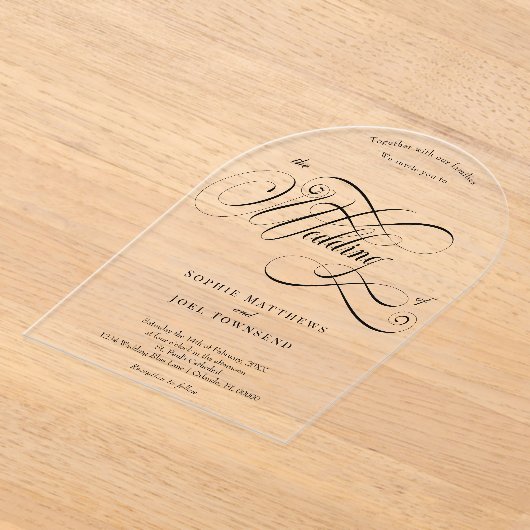 Invitations En Acrylique Élégant Classique Chic Noir Calligraphie Mariage (Poser)