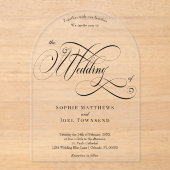 Invitations En Acrylique Élégant Classique Chic Noir Calligraphie Mariage (Recto)