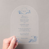 Invitations En Acrylique Élégant classique Dusty Bleu Français Floral (In situ (ordinateur de poche))