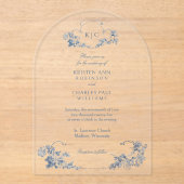 Invitations En Acrylique Élégant classique Dusty Bleu Français Floral (Recto)