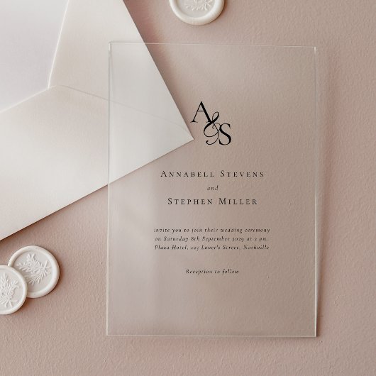 Invitations En Acrylique Élégant, Classique, Monogramme, Mariage