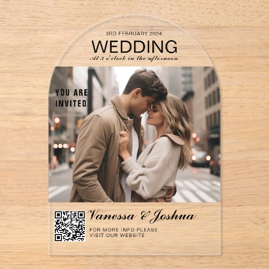 Invitations En Acrylique Élégant, Classique, Monogramme, Mariage, Arc, Phot (Recto)