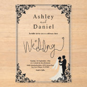 Invitations En Acrylique Élégant Classique Noir Et Blanc Couple Mariage (Recto)