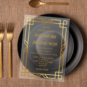 Invitations En Acrylique Élégant Classy Transparent Art Déco Gold Mariage