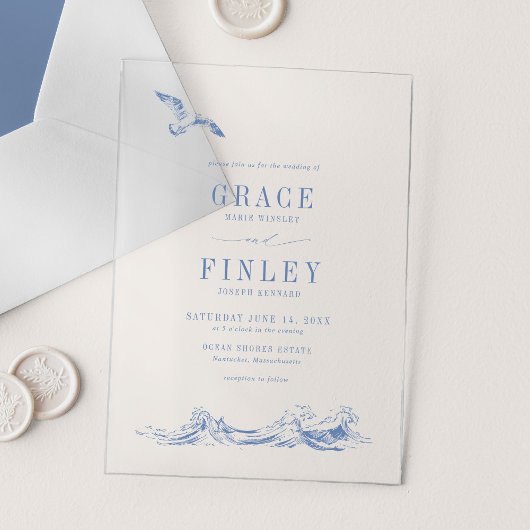 Invitations En Acrylique Elegant Coastal Chic Blue Beach Wedding