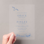 Invitations En Acrylique Elegant Coastal Chic Blue Beach Wedding (In situ (ordinateur de poche))