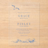 Invitations En Acrylique Elegant Coastal Chic Blue Beach Wedding (Recto)
