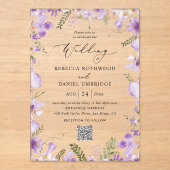 Invitations En Acrylique Élégant code QR chic Mariage violet (Recto)