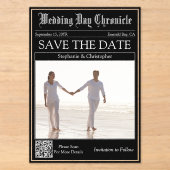 Invitations En Acrylique Élégant Code QR de Mariage de Journal Enregistrer (Recto)