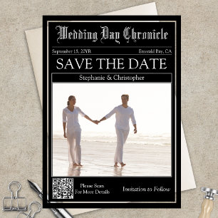 Invitations En Acrylique Élégant Code QR de Mariage de Journal Enregistrer