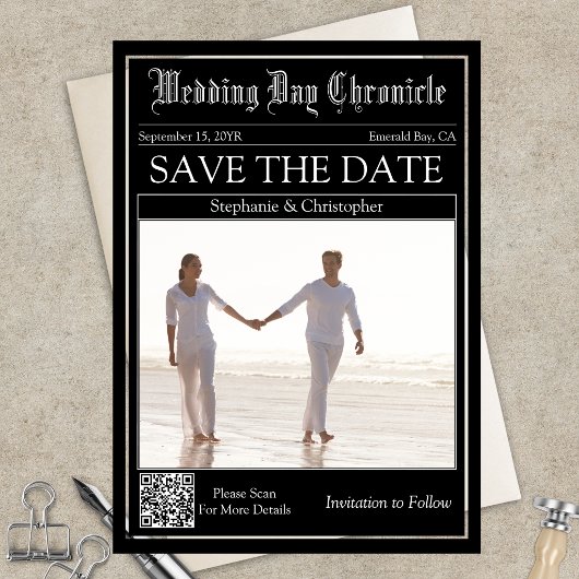 Invitations En Acrylique Élégant Code QR de Mariage de Journal Enregistrer