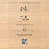Invitations En Acrylique Élégant Code QR de Mariage Moderne Écriture Manusc (Recto)