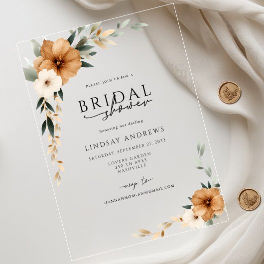 Invitations En Acrylique Elegant Copper & Earthy Botanical Bridal Shower