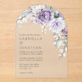Invitations En Acrylique Elégant couleur violet Mariage floral (Recto)