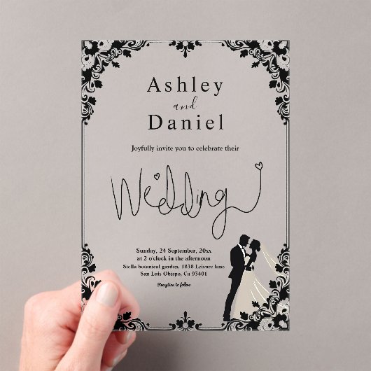 Invitations En Acrylique Élégant Couple Noir Et Blanc Classique Mariage (In situ (ordinateur de poche))