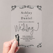 Invitations En Acrylique Élégant Couple Romantique Mariage noir et blanc (In situ (ordinateur de poche))