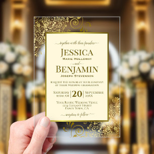 Invitations En Acrylique Élégant Crème d'Ivoire & Or Mariage Texte Élégant