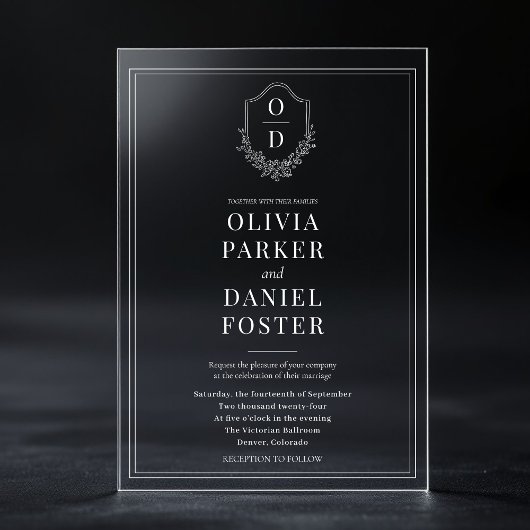 Invitations En Acrylique Elegant Crest Monogram Luxury Wedding