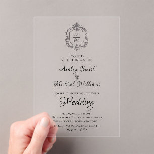 Invitations En Acrylique Élégant crête minimaliste Mariage de monogramme of