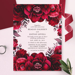 Invitations En Acrylique Élégant Crimson profond Rouge Floral Mariage roman