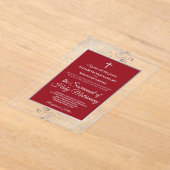 Invitations En Acrylique Elegant Crimson Red & Silver Chic Catholic Wedding (Poser)