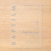 Invitations En Acrylique Elégant croix religieuse Dusty Blue Boy Baptême (Recto)