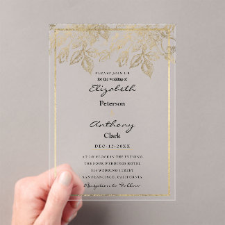 Invitations En Acrylique Elegant dark purple gold luxury floral Wedding